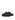 Women's black weave and black leather footbed platform slide