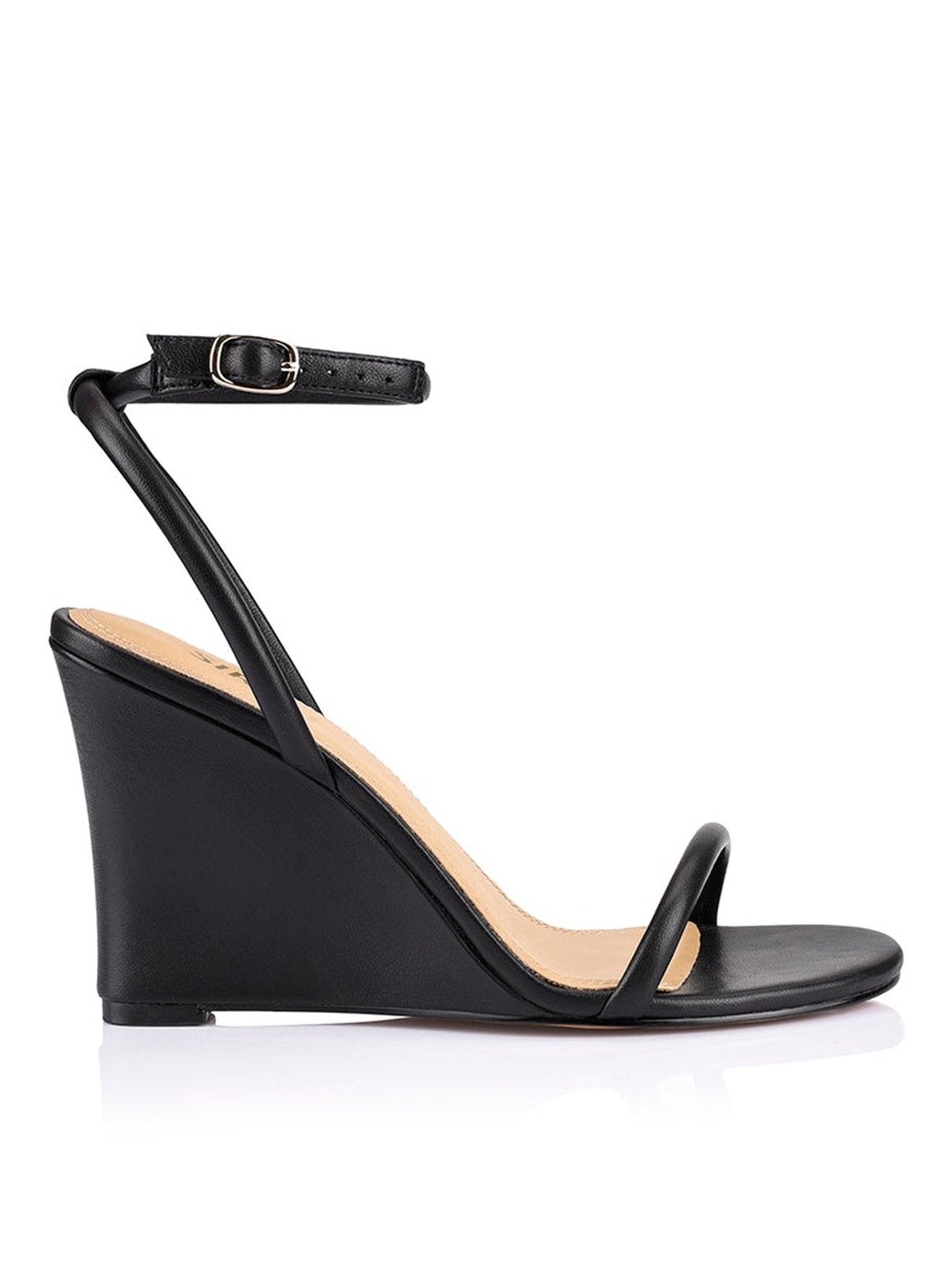 Bebe Wedge Sandals - Black Leather