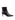 Women's black leather ankle boot with stiletto heel, pointed toe and gold buckle detailing