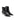 Women's black leather ankle boot with stiletto heel, pointed toe and gold buckle detailing