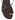 Women's flat strappy sandal with gold metallic toe ring in chocolate brown leather