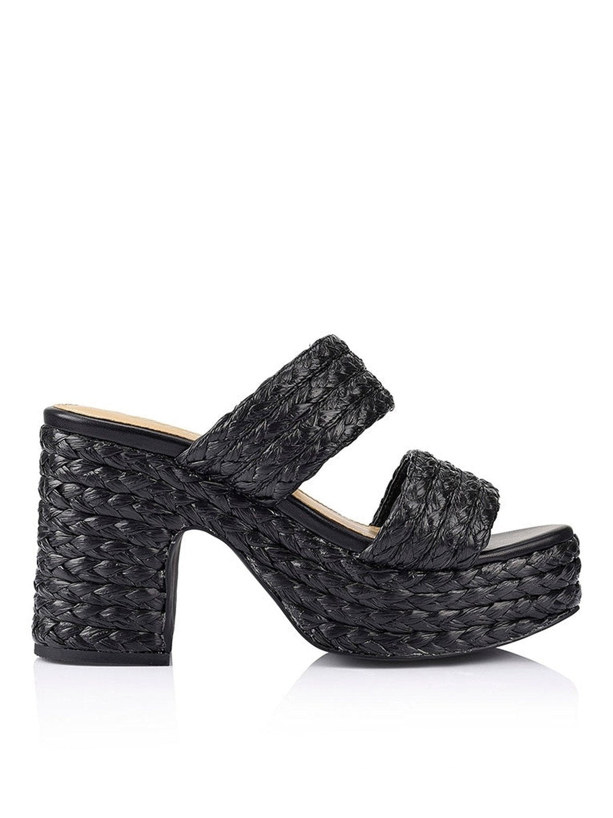 Mingus Platform Mules Black Raffia – Siren Shoes