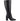 Women's black leather knee high boot with stacked leather block high heel and pointed toe.