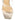 Women's gold metallic strappy mule with stiletto heel and clear vinylite upper
