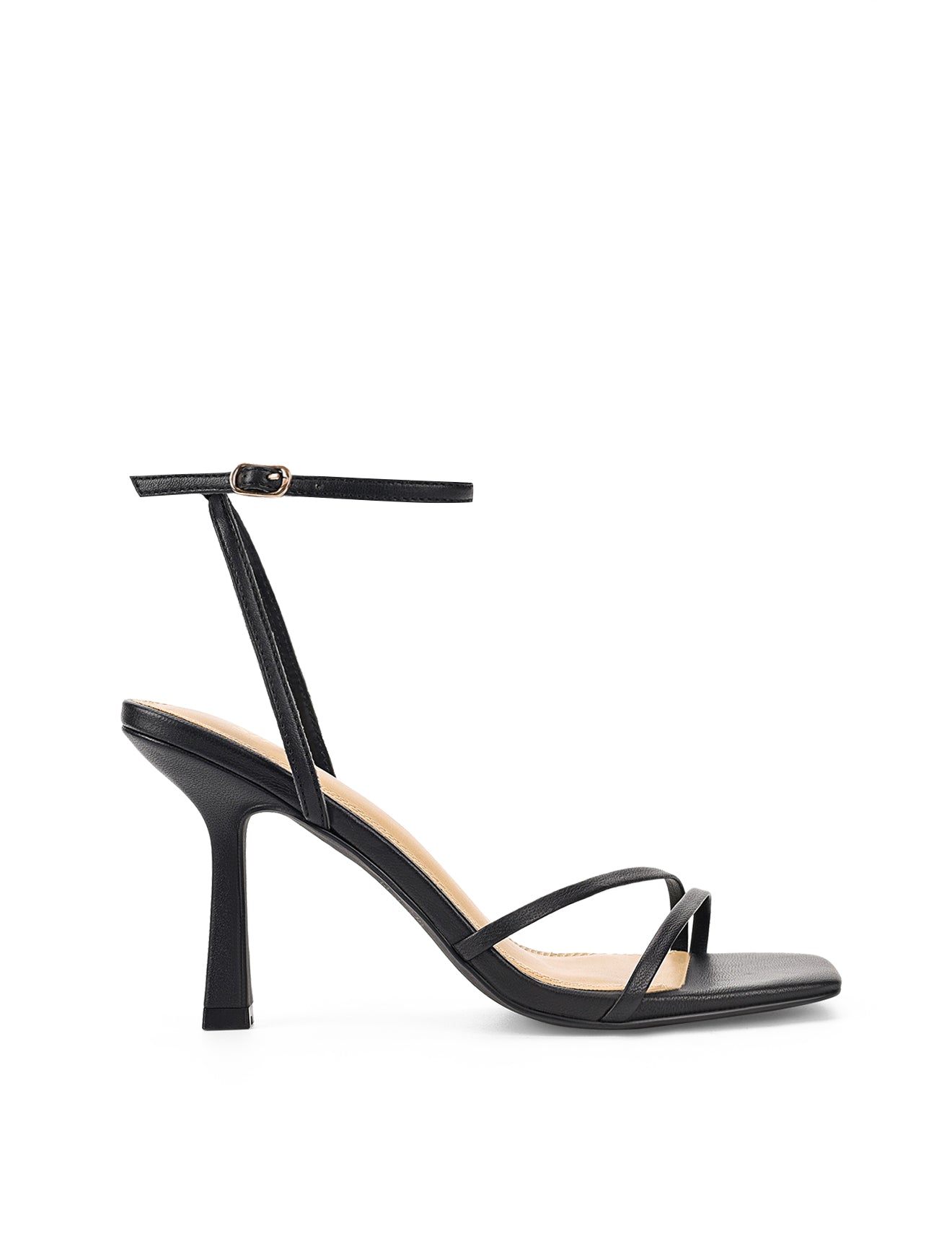 Sprinkle Strappy Heels Black Leather – Siren Shoes - Main Image