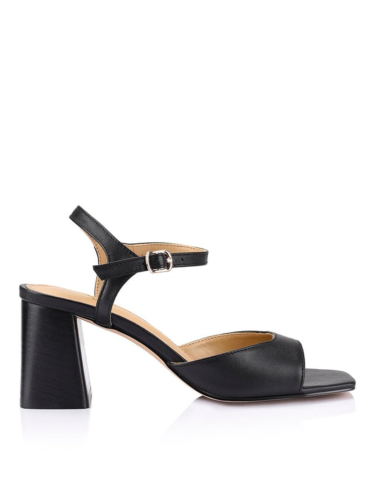 Stomp Heeled Sandals - Black Leather