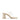 Women's gold leather block heel mule, with vinylite upper and square toe