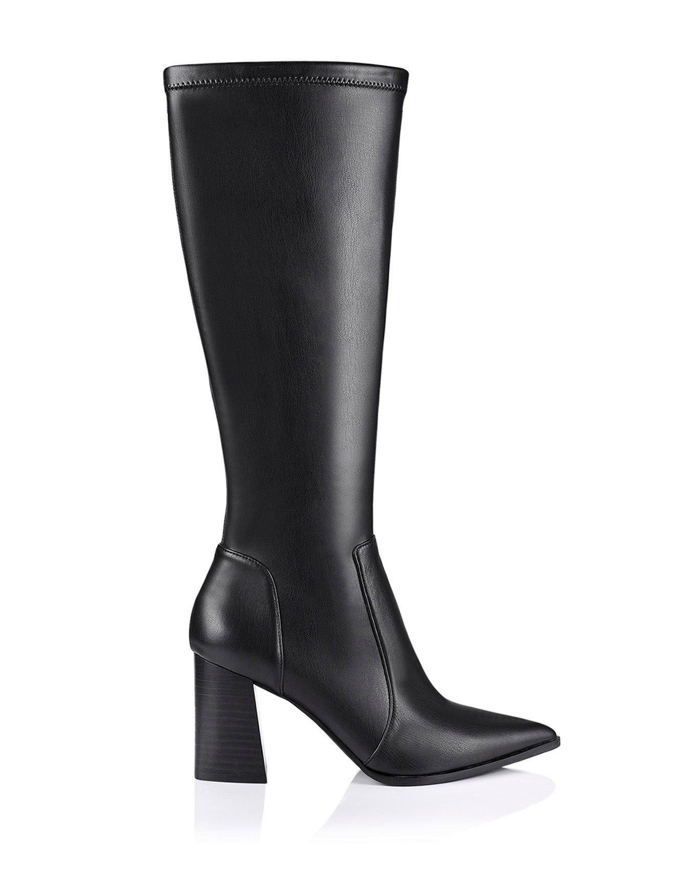 Women's black leather tall heeled fashion boots