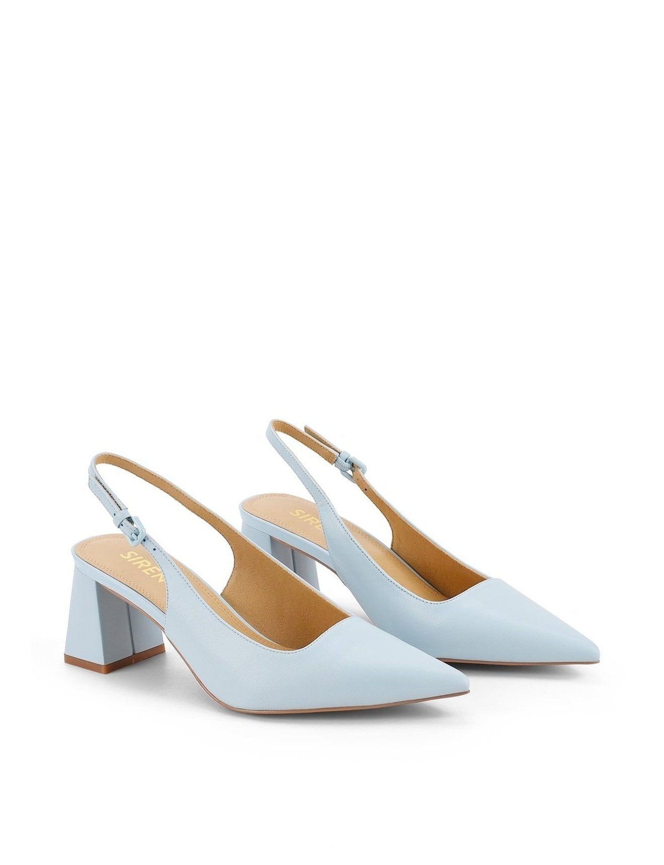Women's pale blue leather slingback block heels