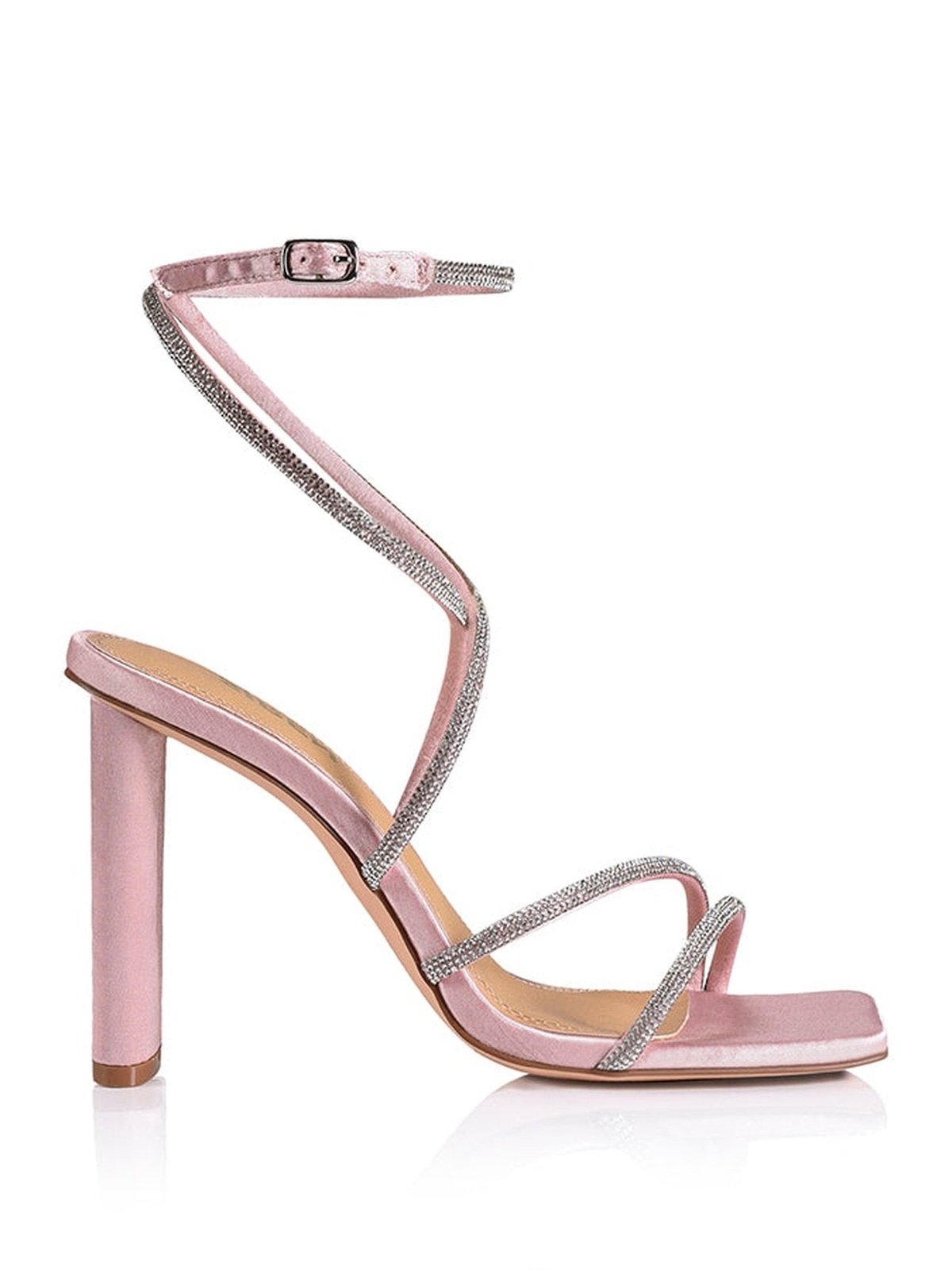 Pia Block Heel Sandals Pink Satin Glitter Siren Shoes