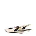 Womens white patent slingback flats with pointed toe and brass detail