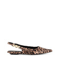 Womens leopard print satin slingback flat with pointed toe and brass details