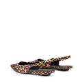 Womens leopard print satin slingback flat with pointed toe and brass details
