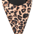Womens leopard print satin slingback flat with pointed toe and brass details