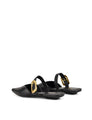 Women's flat pointed toe mule with gold buckle