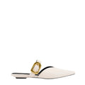 Women's white leather casual slide with pointed toe and gold buckle detailing