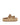 Women's natural weave raffia and tan leather platform footbed slides with gold buckles