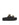 Women's black weave and black leather footbed platform slide