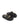 Women's black weave and black leather footbed platform slide