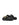 Women's black weave and black leather footbed platform slide