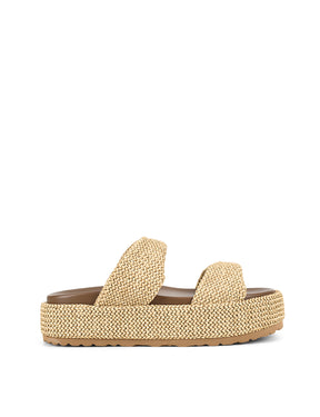 Women's natural weave raffia and leather chunky platform footbed slides 