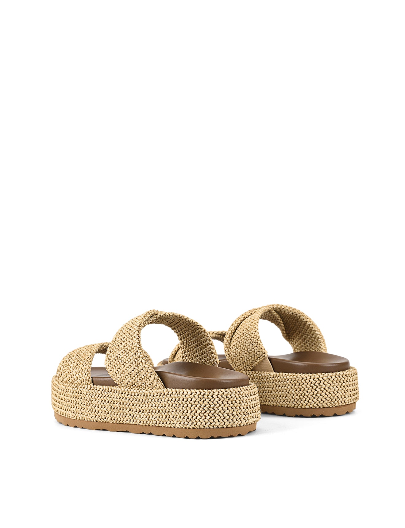 Women's natural weave raffia and leather chunky platform footbed slides 