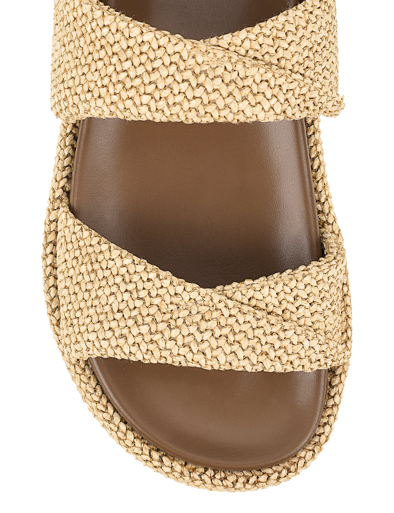 Women's natural weave raffia and leather chunky platform footbed slides 