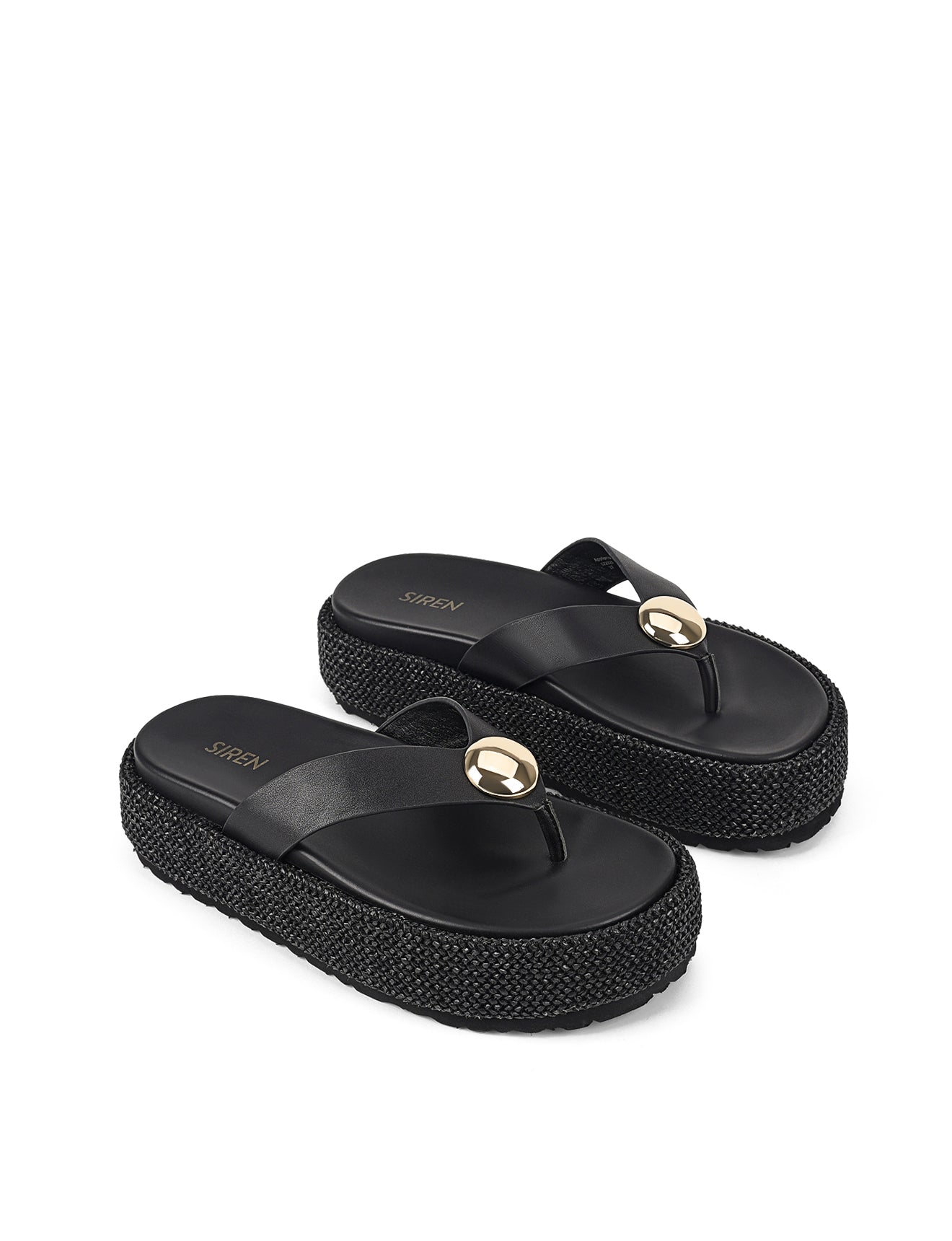 Apollonia Flatform Sandals - Black Weave/Black Leather