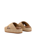 Women's natural weave raffia and tan leather platform footbed slides