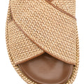 Women's natural weave raffia and tan leather platform footbed slides