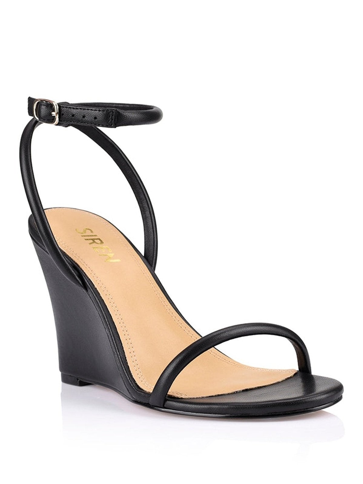 Bebe Wedge Sandals Black Leather Siren Shoes