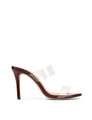 Women's red wine patent stiletto heel mule with clear vinylite upper