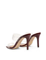 Women's red wine patent stiletto heel mule with clear vinylite upper