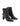 Women's black leather heeled ankle boot with pointed toe and thin block heel