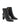 Women's black leather heeled ankle boot with pointed toe and thin block heel