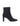 Women's black suede heeled ankle boot with pointed toe and thin block heel