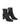 Women's black suede heeled ankle boot with pointed toe and thin block heel