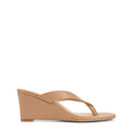 Women's wedge heeled thong in almond tan leather