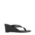 Women's wedge heeled thong in smooth black leather