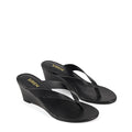 Women's wedge heeled thong in smooth black leather