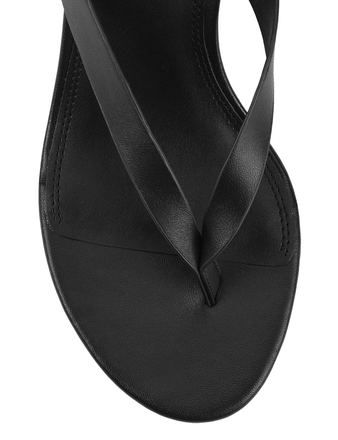 Women's wedge heeled thong in smooth black leather