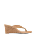 Women's wedge heeled thong in camel tan suede leather