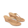 Women's wedge heeled thong in camel tan suede leather
