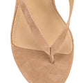 Women's wedge heeled thong in camel tan suede leather