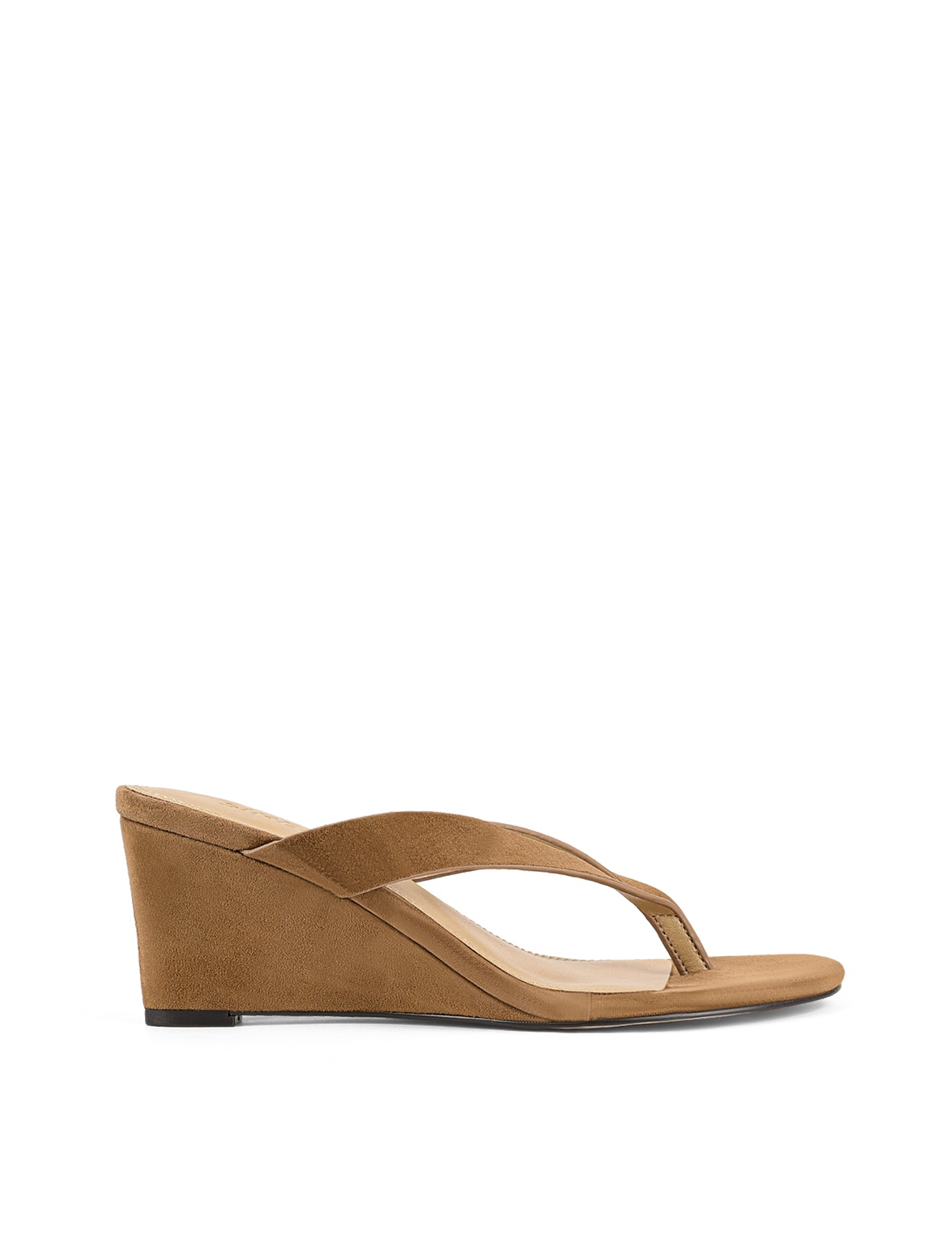 Women's wedge heeled thong in tobacco brown suede