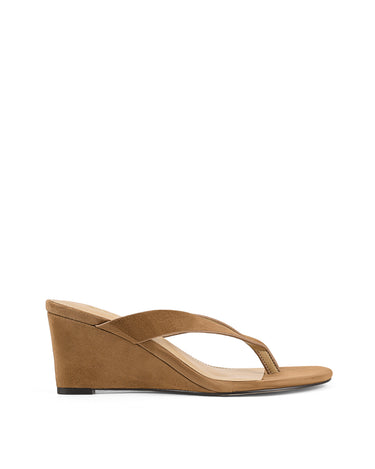 Women's wedge heeled thong in tobacco brown suede