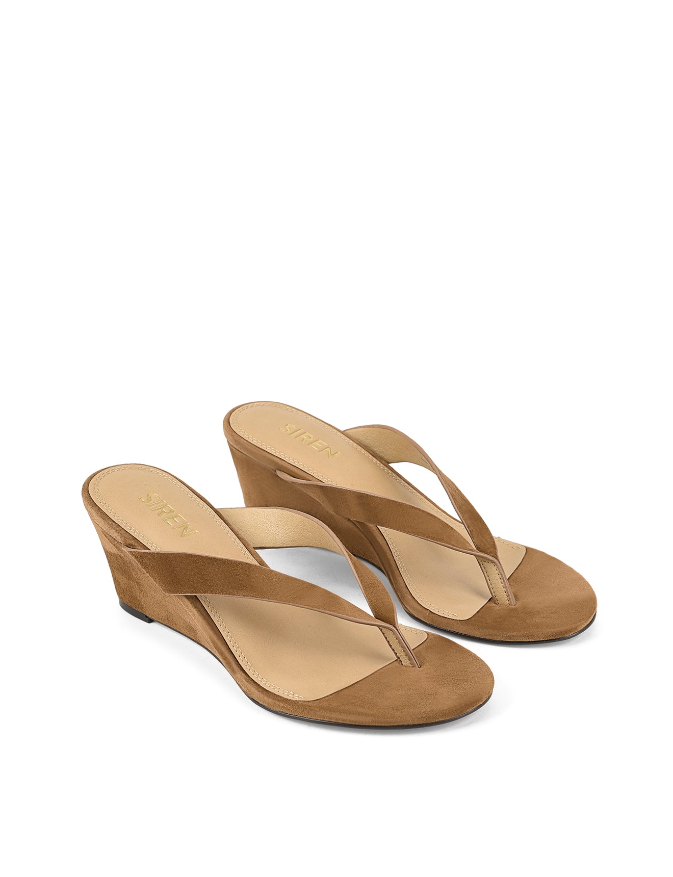 Women's wedge heeled thong in tobacco brown suede