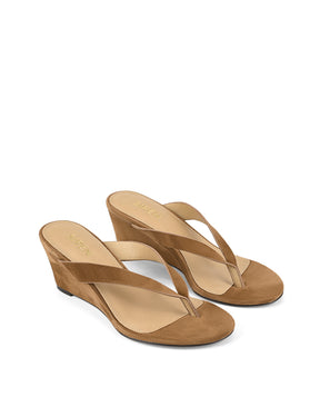 Women's wedge heeled thong in tobacco brown suede