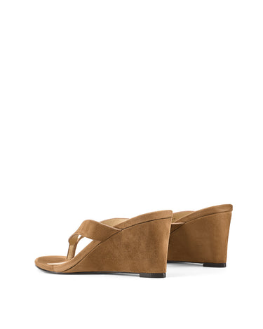 Women's wedge heeled thong in tobacco brown suede