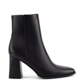 Womens Black leather ankle boot with inner zipper closure and subtle square toe shape